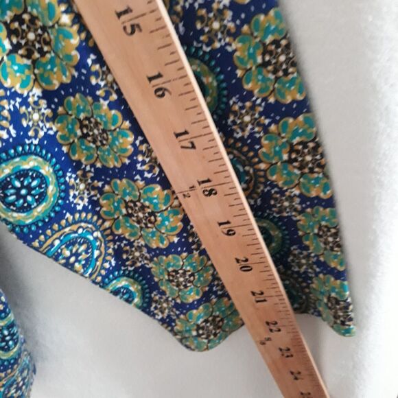 Kim Rogers Mock Neck Shirt Womens 2X  Green  Blue Yellow Long Sleeve Cotton - Picture 7 of 9